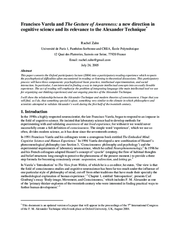 (PDF) Francisco Varela and The Gesture of Awareness: a new direction in ...