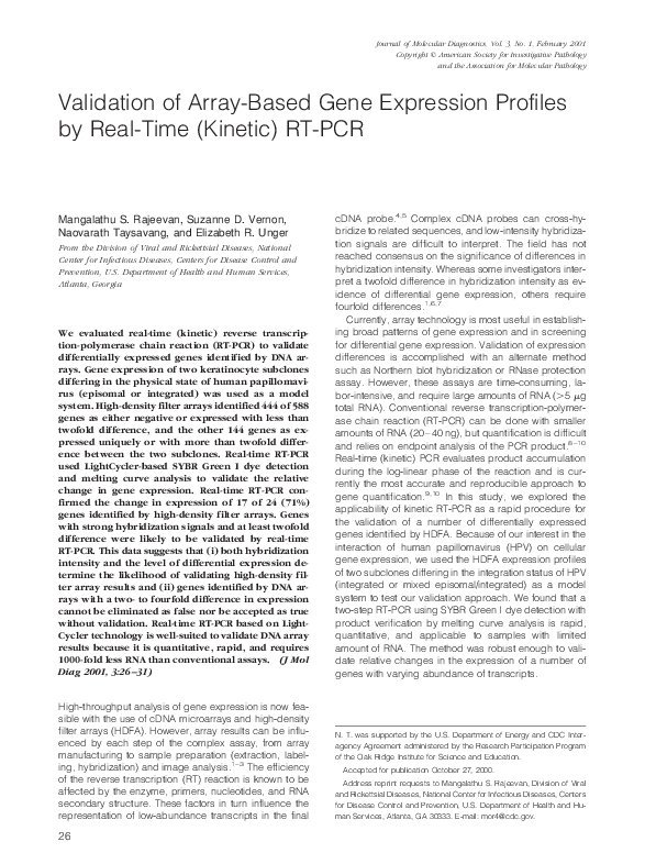 (PDF) Validation of Array-Based Gene Expression Profiles by Real-Time ...