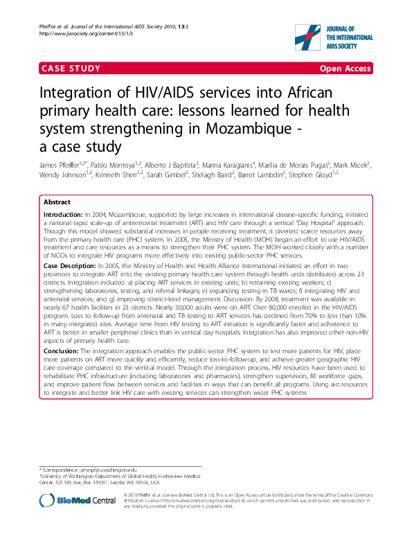 (PDF) Integration of HIV/AIDS services into African primary health care ...