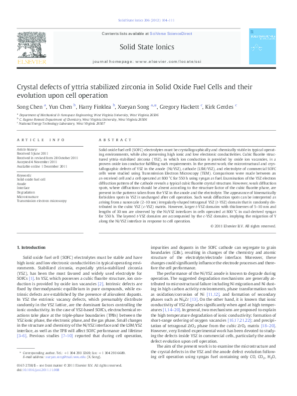 (PDF) Crystal defects of yttria stabilized zirconia in Solid Oxide Fuel
