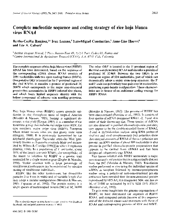 (PDF) Complete nucleotide sequence and coding strategy of rice hoja