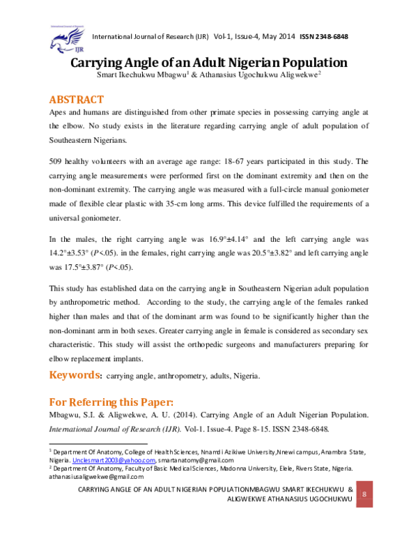 Carrying Angle of an Adult Nigerian Population Edupedia Publications