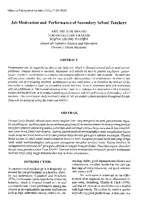 (PDF) Job Motivation and Performance of Secondary School Teachers