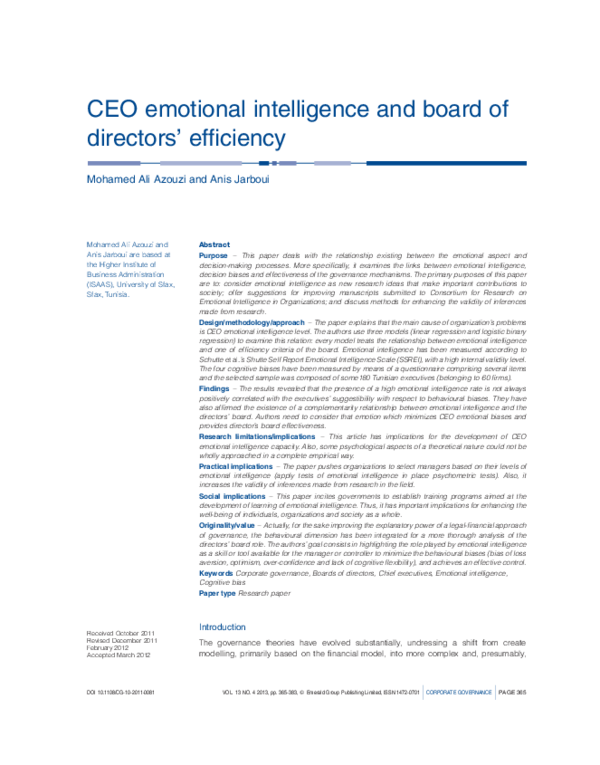 (PDF) CEO Emotional Intelligence Level and Board Of Directors.