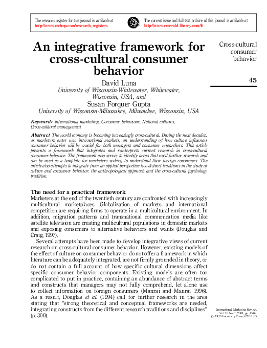 (PDF) Cross-cultural consumer behavior 45 An integrative framework for ...