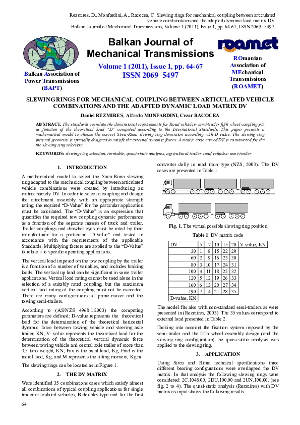 (PDF) SLEWING RINGS FOR MECHANICAL COUPLING BETWEEN ARTICULATED VEHICLE ...