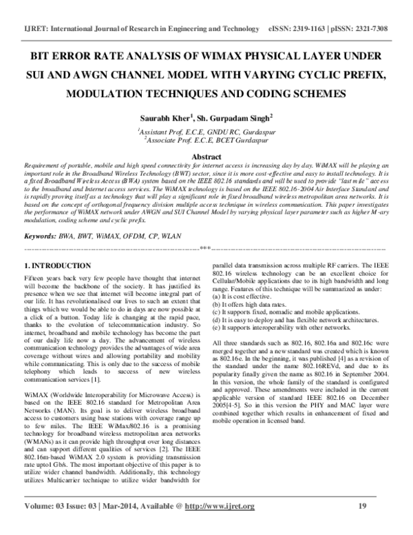(PDF) BIT ERROR RATE ANALYSIS OF WIMAX PHYSICAL LAYER UNDER SUI AND ...