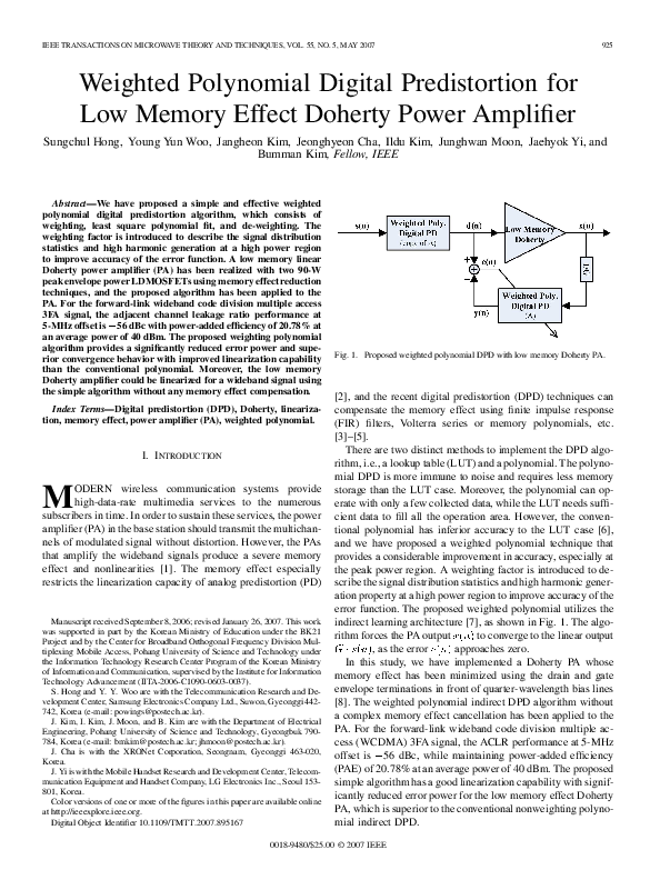(PDF) Weighted Polynomial Digital Predistortion for Low Memory Effect