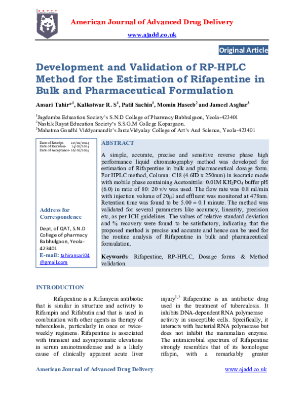 (PDF) Development and Validation of RP-HPLC Method for the Estimation ...