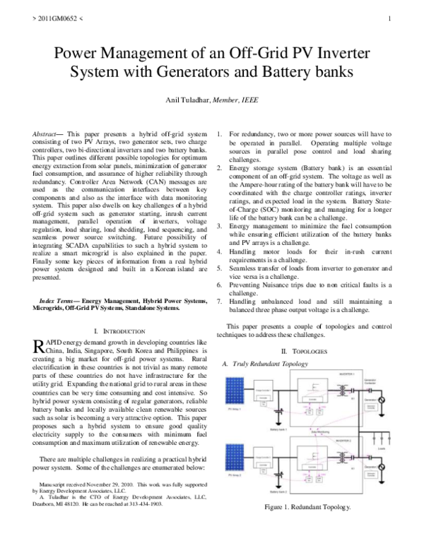 (PDF) Power management of an off-grid PV inverter system with ...