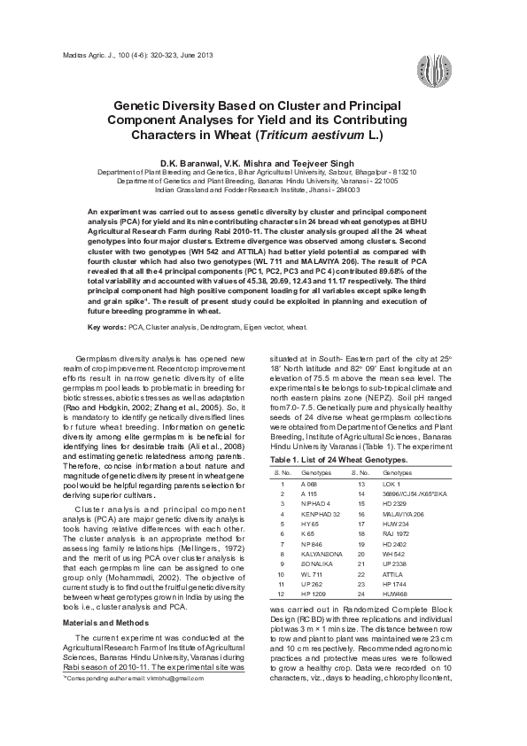 (PDF) Genetic Diversity Based on Cluster and Principal component ...