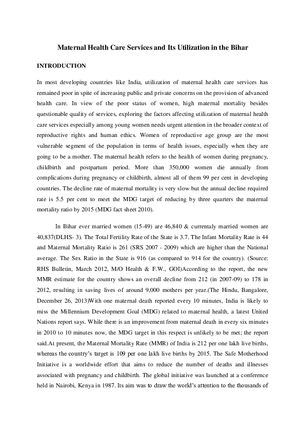 (DOC) Maternal Health Care Services and Its Utilization in the