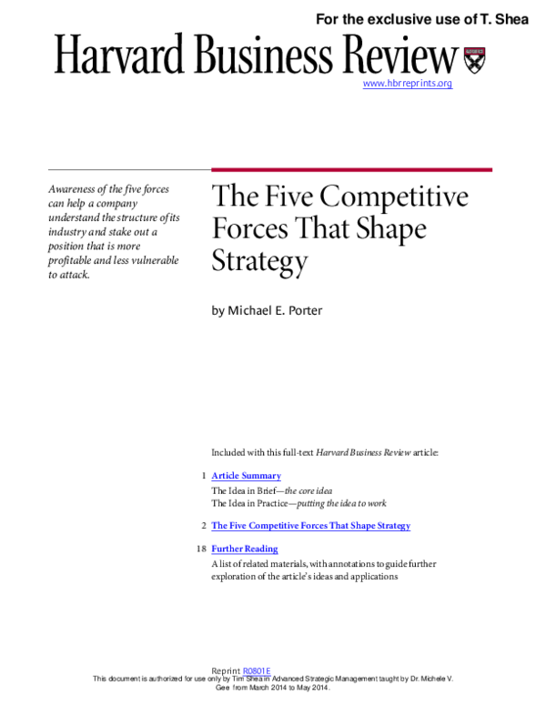 The Five Competitive Forces That Shape Strategy Pdf (PDF) Porter (2008); The five competitive forces that shape strategy