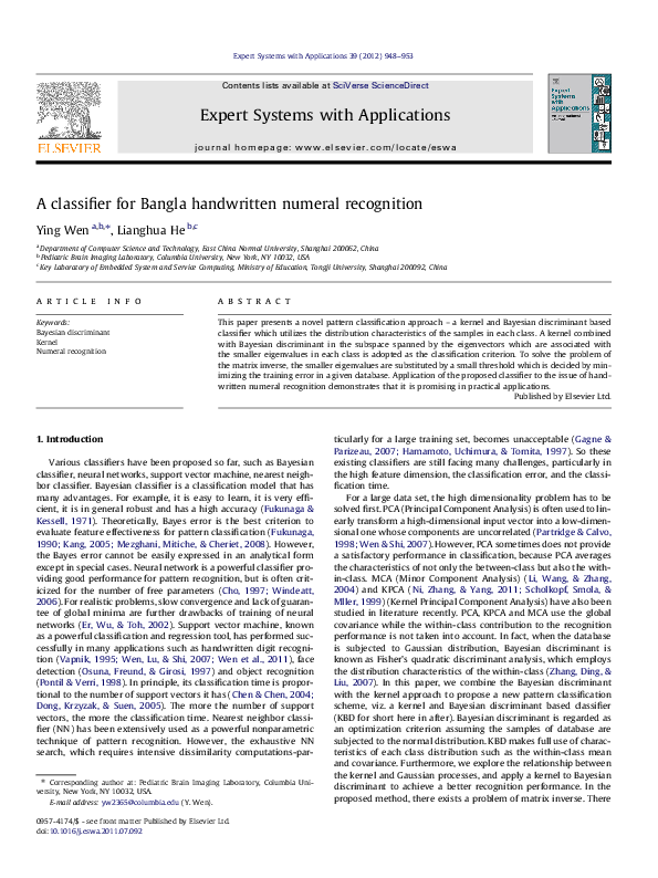 (PDF) A classifier for Bangla handwritten numeral recognition