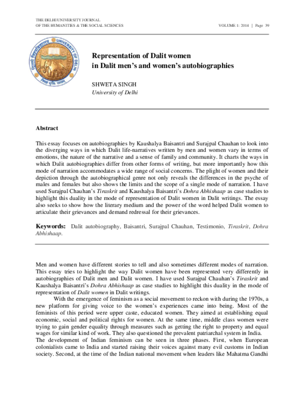 (PDF) Representation of Dalit women in Dalit men’s and women’s ...