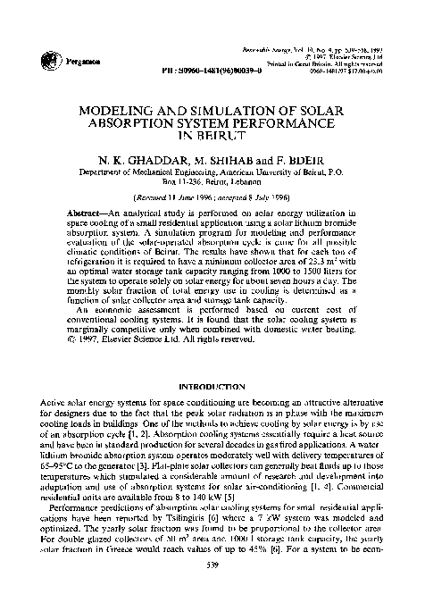 (PDF) Modeling and simulation of solar absorption system performance in ...