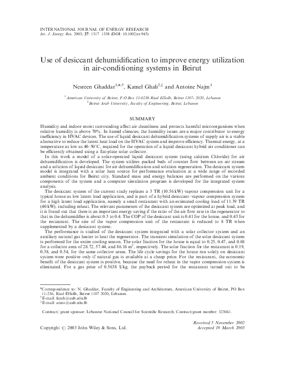 (PDF) Use of desiccant dehumidification to improve energy utilization