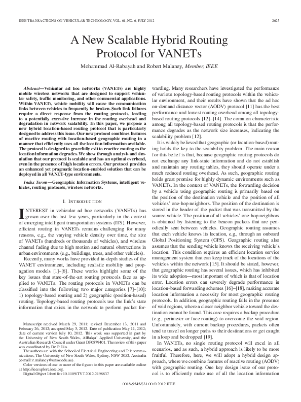 (PDF) A New Scalable Hybrid Routing Protocol for VANETs