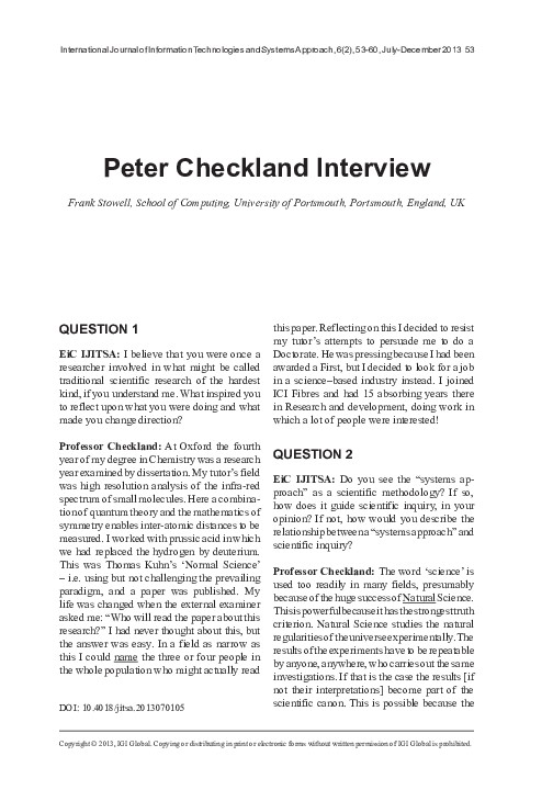 (PDF) Peter Checkland Interview Frank Stowell Academia.edu