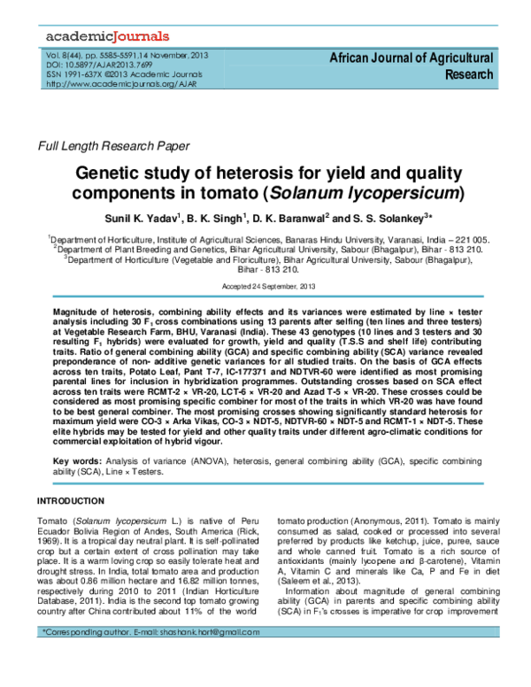 (PDF) Genetic study of heterosis for yield and quality components in ...