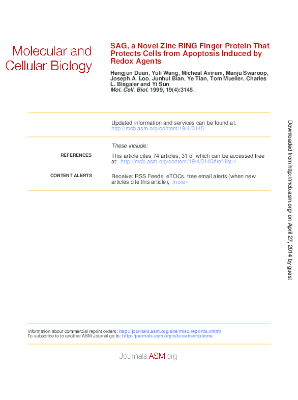 (PDF) SAG, a Novel Zinc RING Finger Protein That Protects Cells from ...