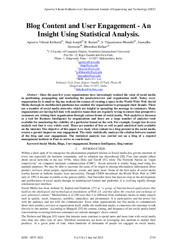 (PDF) Blog Content and User Engagement -An Insight Using Statistical ...