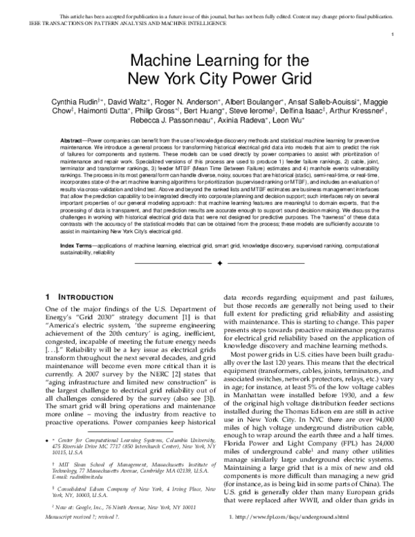 (PDF) Machine Learning for the New York City Power Grid
