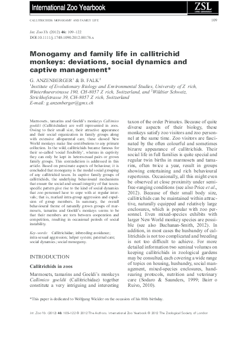 (PDF) Monogamy and family life in callitrichid monkeys: deviations ...