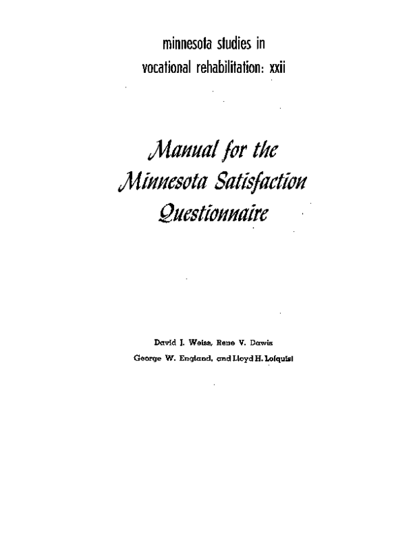 (PDF) Monograph XXII Manual for the MN Satisfaction Questionnaire