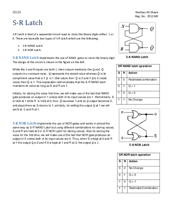 (PDF) S-R Latch S-R NAND Latch S-R NOR Latch