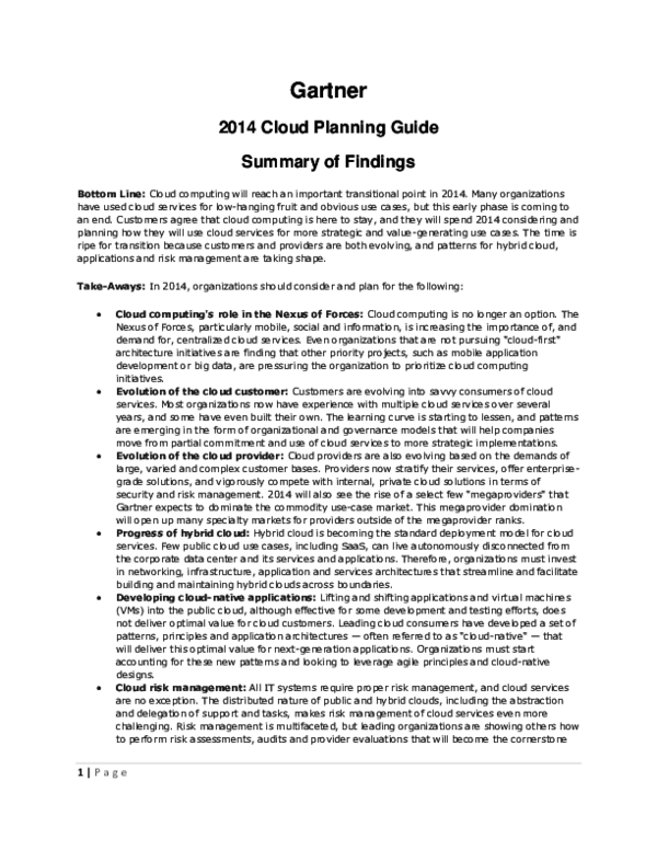 (PDF) P a g e Gartner 2014 Cloud Planning Guide Summary of Findings