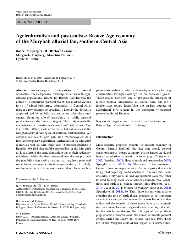 (PDF) Agriculturalists and pastoralists Bronze Age economy of the
