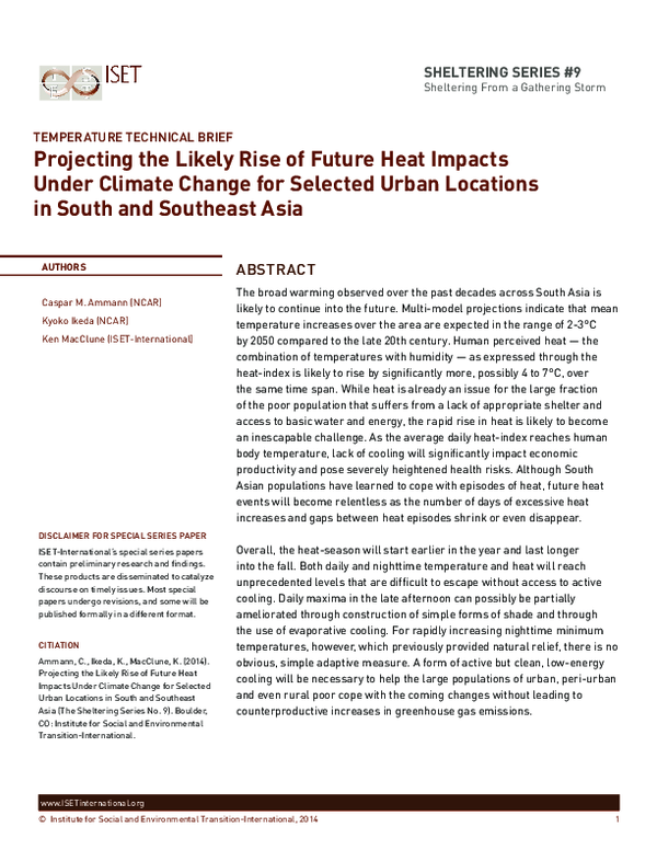 (PDF) Projecting the Likely Rise of Future Heat Impacts Under Climate ...