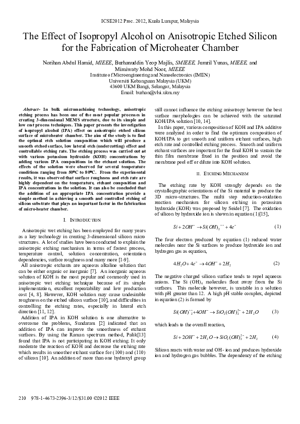 (PDF) The Effect of Isopropyl Alcohol on Anisotropic Etched Silicon for