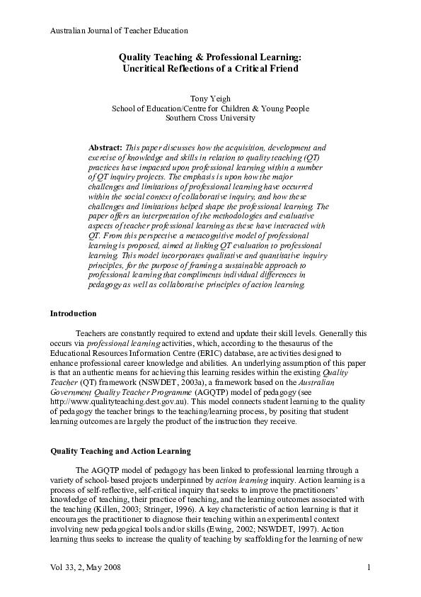 (PDF) Quality Teaching & Professional Learning Uncritical Reflections