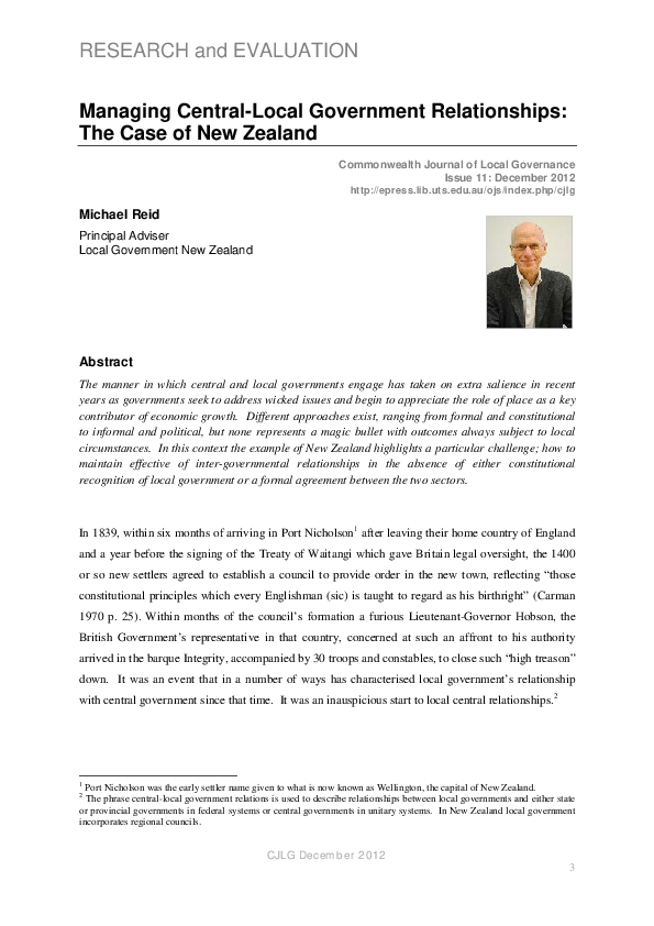  PDF Managing Central Local Government Relationships The Case Of New