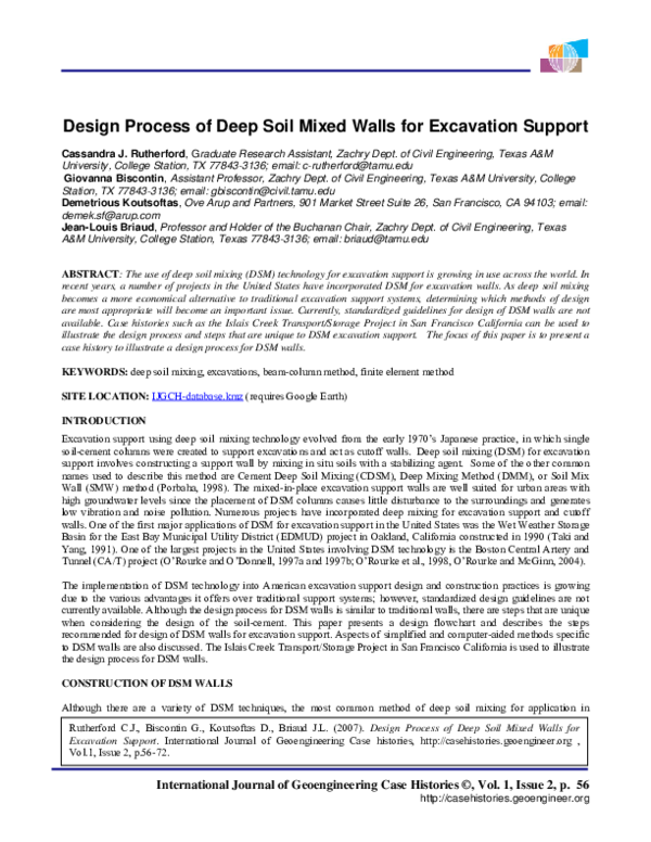 (PDF) Design Process of Deep Soil Mixed Walls for Excavation Support