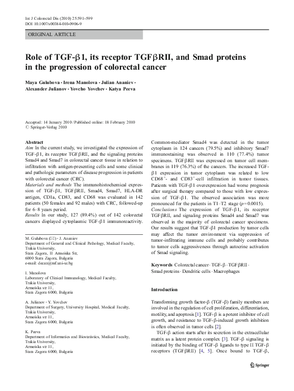 (PDF) Role of TGF-β1, its receptor TGFβRII, and Smad proteins in the ...