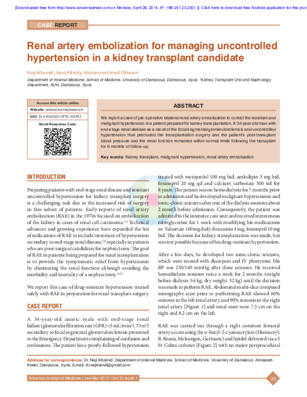 (PDF) hypertension in a kidney transplant candidate