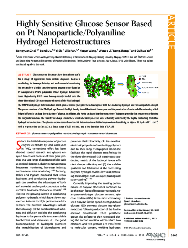(PDF) Highly Sensitive Glucose Sensor Based on Pt Nanoparticle ...