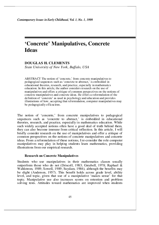 (PDF) Concrete' Manipulatives, Concrete Ideas Douglas H Clements