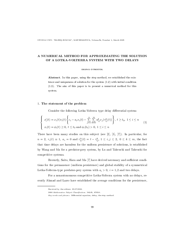(PDF) A NUMERICAL METHOD FOR APPROXIMATING THE SOLUTION OF A LOTKA ...