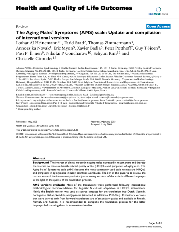 (PDF) The Aging Males' Symptoms (AMS) scale: Update and compilation of ...