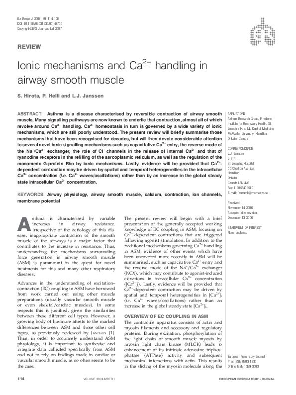 (PDF) Ionic mechanisms and Ca2+ handling in airway smooth muscle