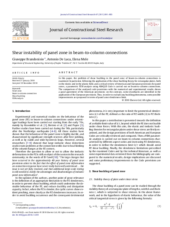 (PDF) Shear instability of panel zone in beamtocolumn connections