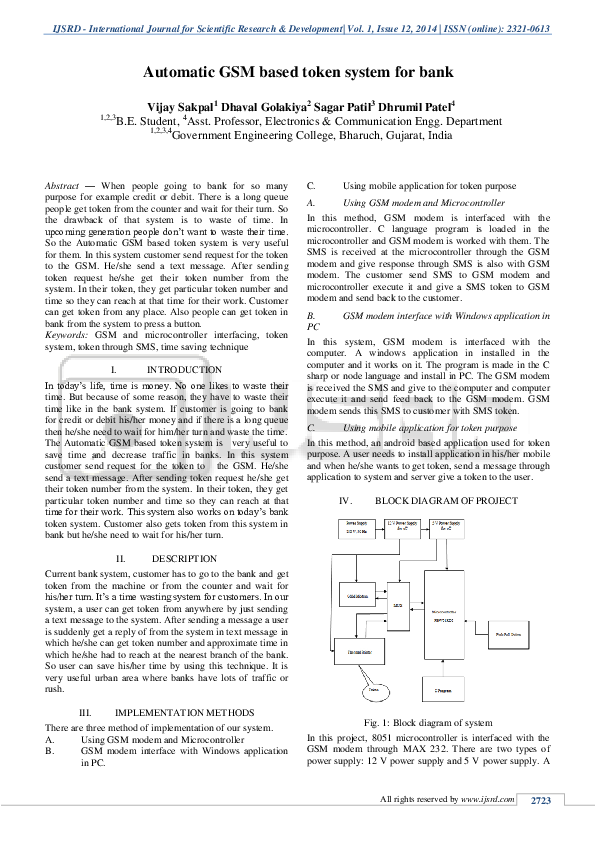 (PDF) Automatic GSM based token system for bank