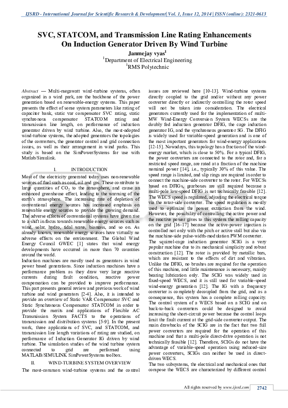 (PDF) VC, and Transmission Line Rating Enhancements On Induction Generator Driven By