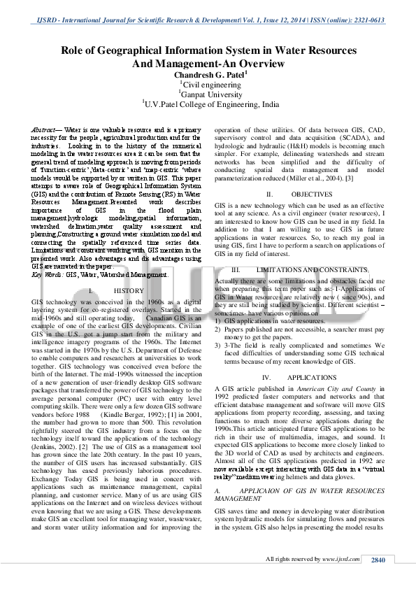 (PDF) Role of Geographical Information System in Water Resources And ...