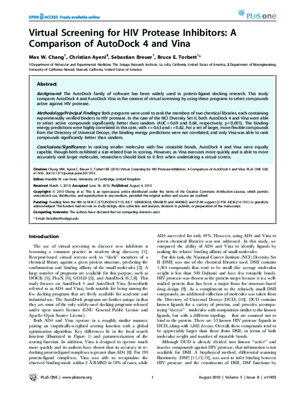 (PDF) Virtual Screening for HIV Protease Inhibitors: A Comparison of ...