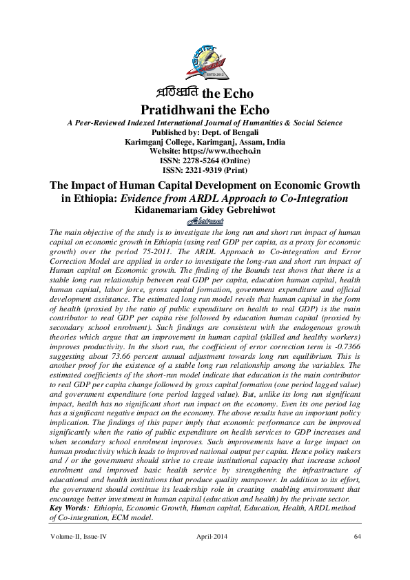 (PDF) The Impact of Human Capital Development on Economic Growth in ...